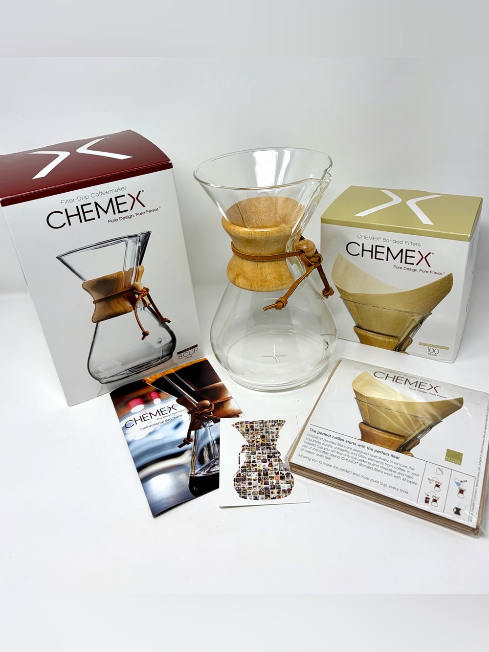 Chemex classic 8-Cup Glass Coffeemaker with Wood Collar, plus 100 Chemex filters